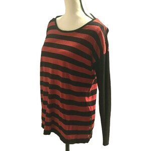 Dana Buchman Womens Sweater Size M Red Black Metallic Striped Long Sleeve